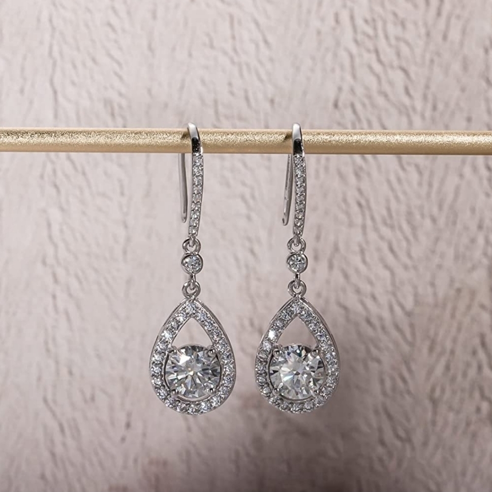 Certified 18k White Gold 2.0ct Diamond Teardrop Earrings Moissanite Anniversary